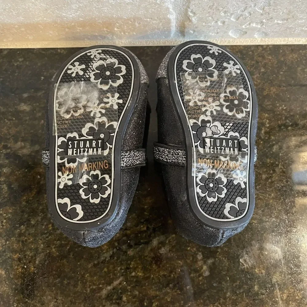 Stuart Weitzman Baby Shoes Size 2‎ Baby Cupcake Black/Pewter Sparkle